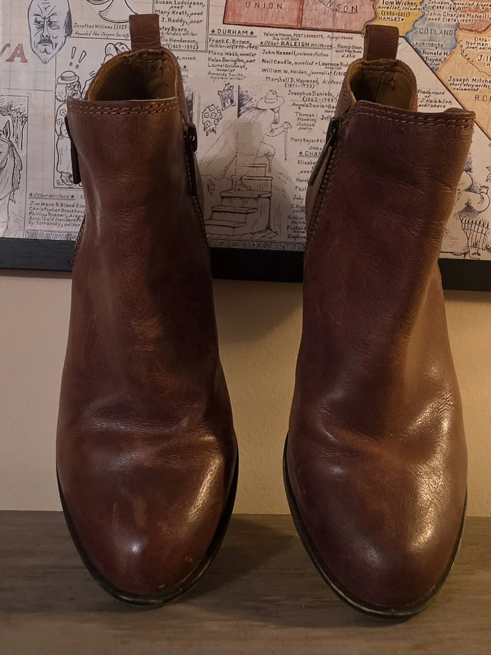 Lucky Brand Two-Tone Brown Leather Ankle Booties with Side Zip